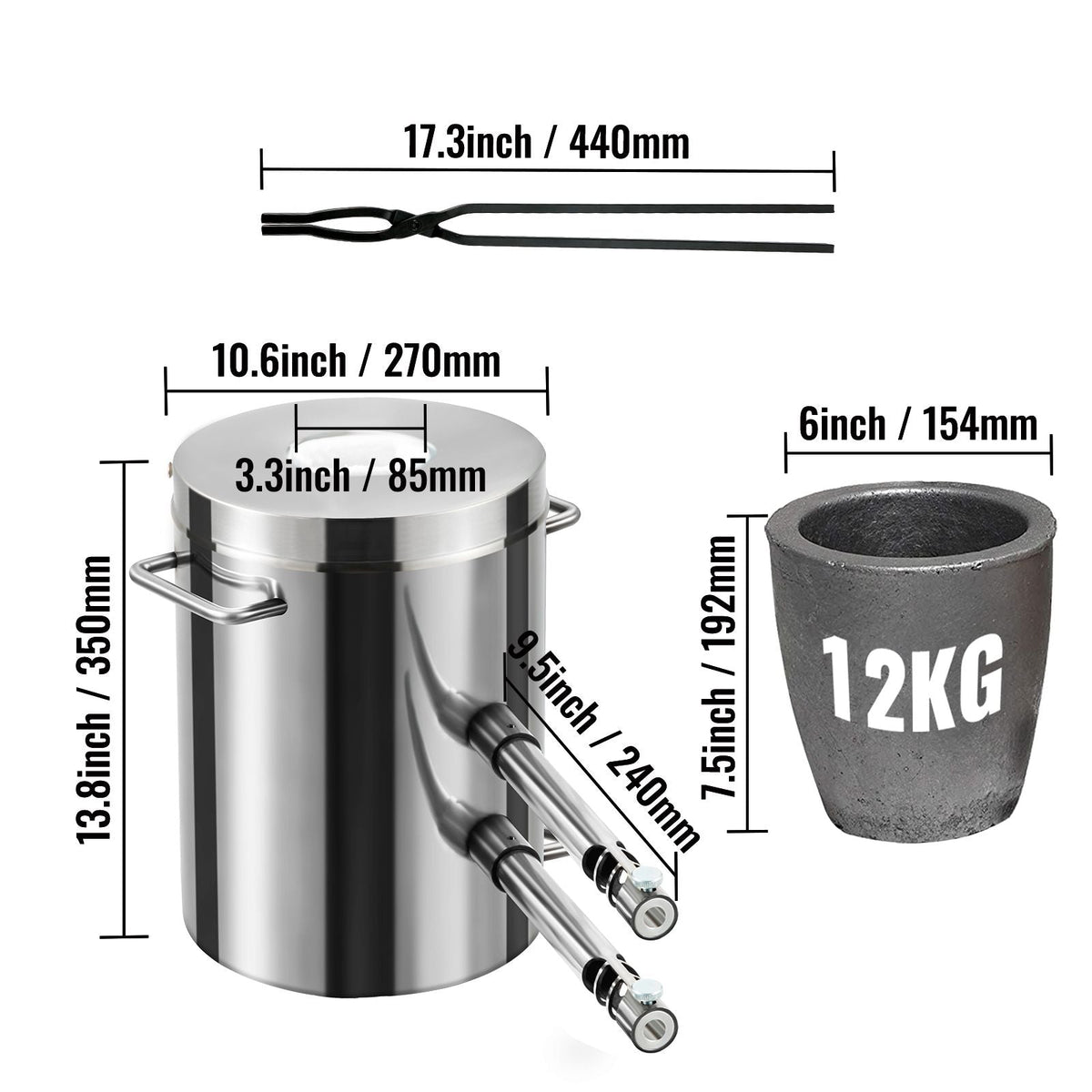Propane Melting Furnace Kit, 12KG Large Capacity Foundry Home Kilns,Stainless Steel Smelter, Blacksmithing Forge with Crucible an Tongs Kiln, For Metal Scrap Recycle, Gold Copper Silver Casting