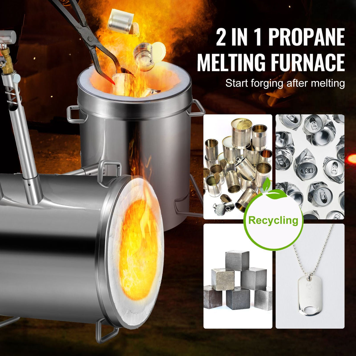Propane Melting Furnace Kit, 12KG Large Capacity Foundry Home Kilns,Stainless Steel Smelter, Blacksmithing Forge with Crucible an Tongs Kiln, For Metal Scrap Recycle, Gold Copper Silver Casting