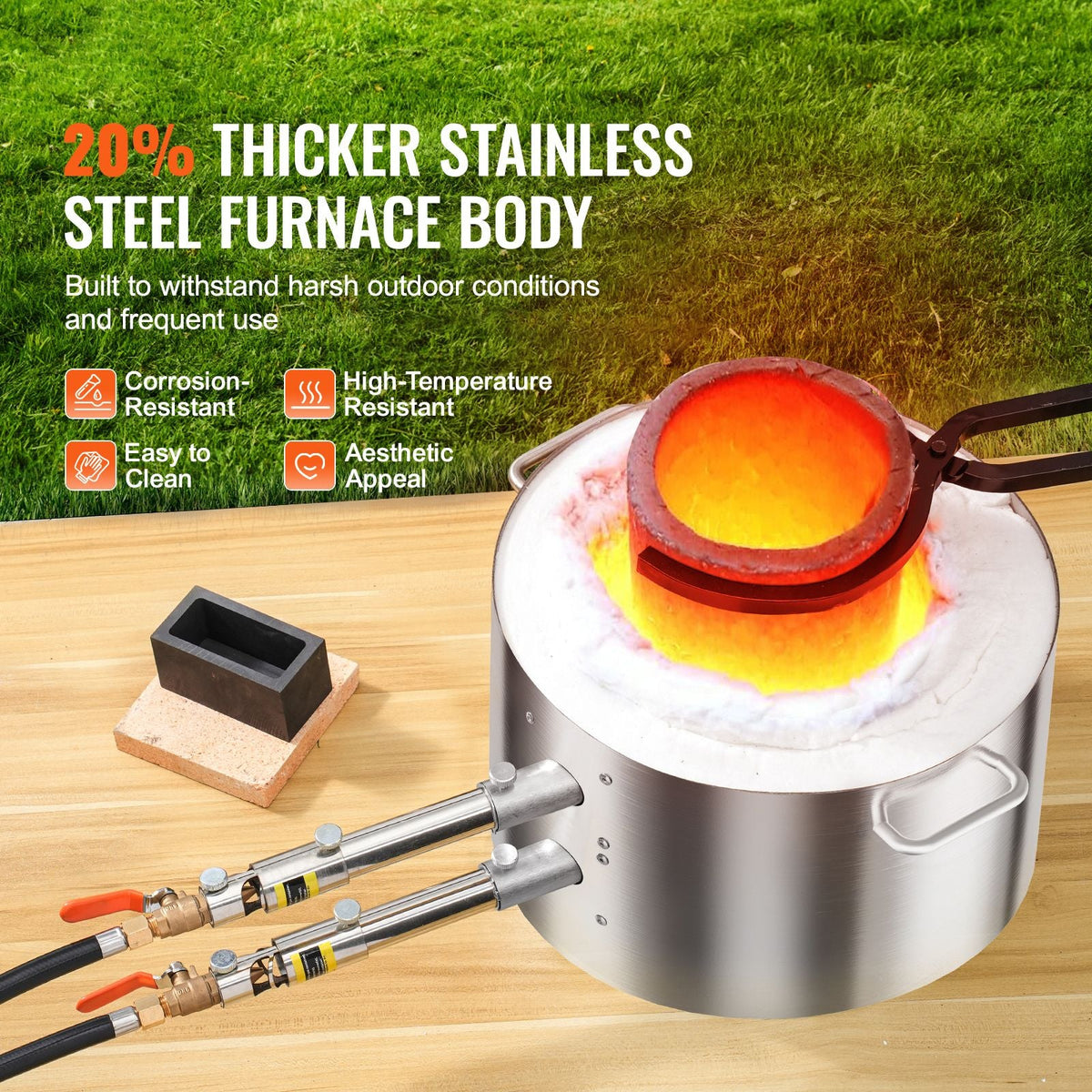 Propane Melting Furnace Kit, 16KG/35lbs Gas Metal Melting Furnace Kit, Dual Burner Foundry Home Kiln with Crucibles and Tongs, Smelting Casting Tool for Gold Silver Copper Aluminum Metal Recycle