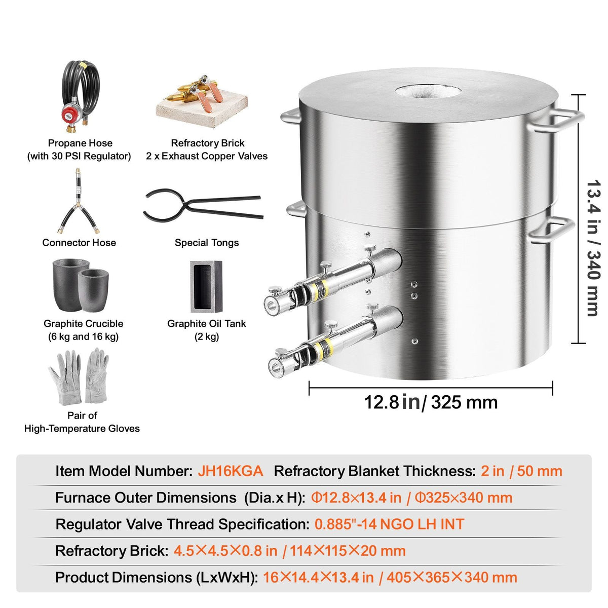 Propane Melting Furnace Kit, 16KG/35lbs Gas Metal Melting Furnace Kit, Dual Burner Foundry Home Kiln with Crucibles and Tongs, Smelting Casting Tool for Gold Silver Copper Aluminum Metal Recycle