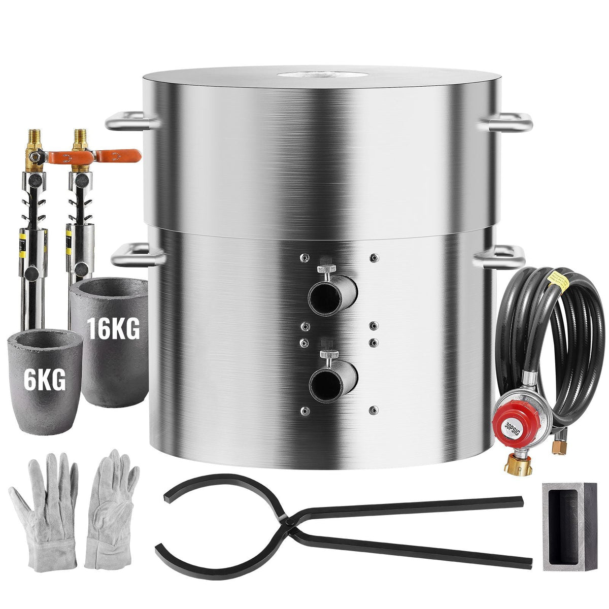 Propane Melting Furnace Kit, 16KG/35lbs Gas Metal Melting Furnace Kit, Dual Burner Foundry Home Kiln with Crucibles and Tongs, Smelting Casting Tool for Gold Silver Copper Aluminum Metal Recycle