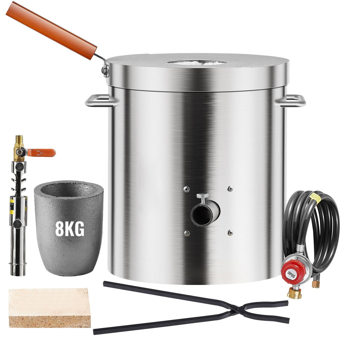 Propane Melting Furnace Kit, 8KG/18lbs Gas Metal Melting Furnace Kit, Foundry Home Kiln with Crucible, Tongs, Wooden Handle, Smelting Casting Tool for Gold Silver Copper Aluminum Metal Recycle