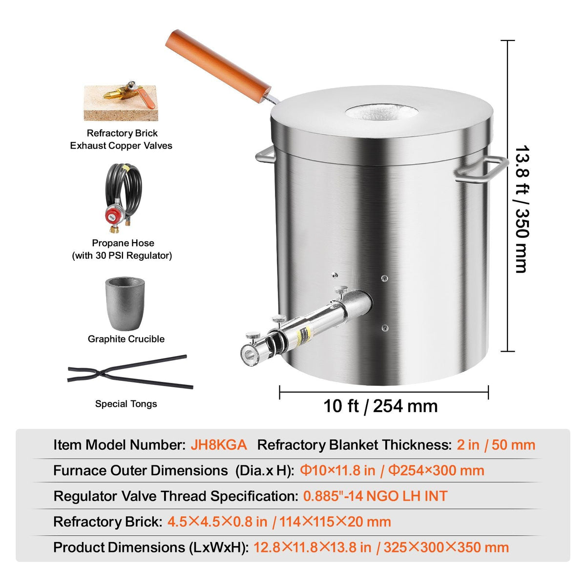 Propane Melting Furnace Kit, 8KG/18lbs Gas Metal Melting Furnace Kit, Foundry Home Kiln with Crucible, Tongs, Wooden Handle, Smelting Casting Tool for Gold Silver Copper Aluminum Metal Recycle