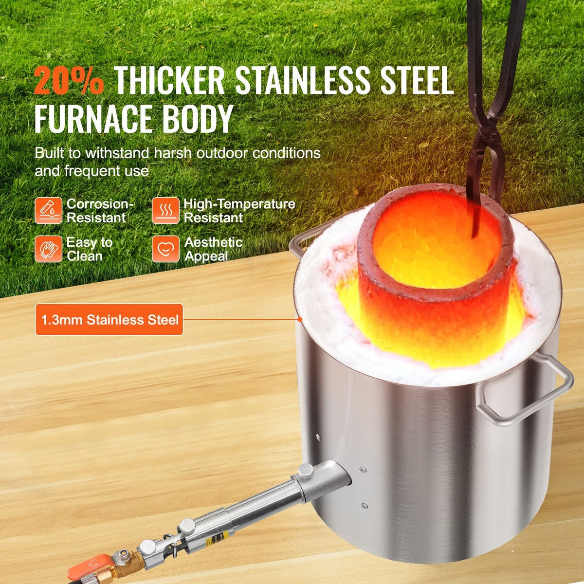 Propane Melting Furnace Kit, 8KG/18lbs Gas Metal Melting Furnace Kit, Foundry Home Kiln with Crucible, Tongs, Wooden Handle, Smelting Casting Tool for Gold Silver Copper Aluminum Metal Recycle