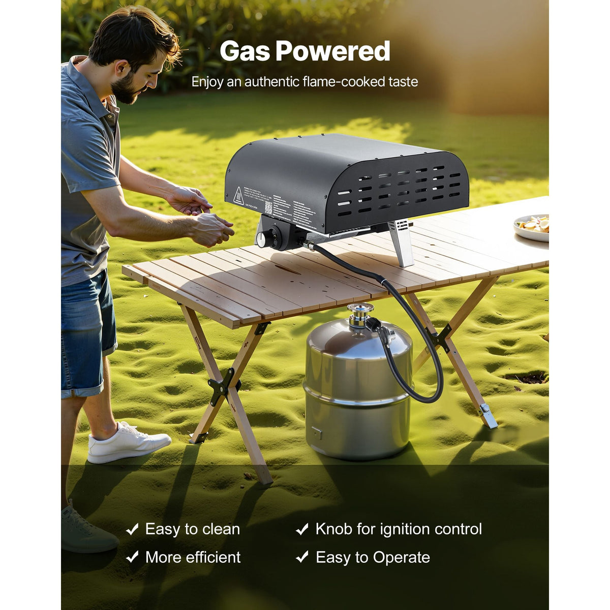 Propane Outdoor Pizza Oven, 12 Inch Gas Pizza Maker, Portable Pizza-Cooker with Thickened Pizza-Stone, Carry Bag, Pizza-Oven for Outside Backyard Patio Camping, Black