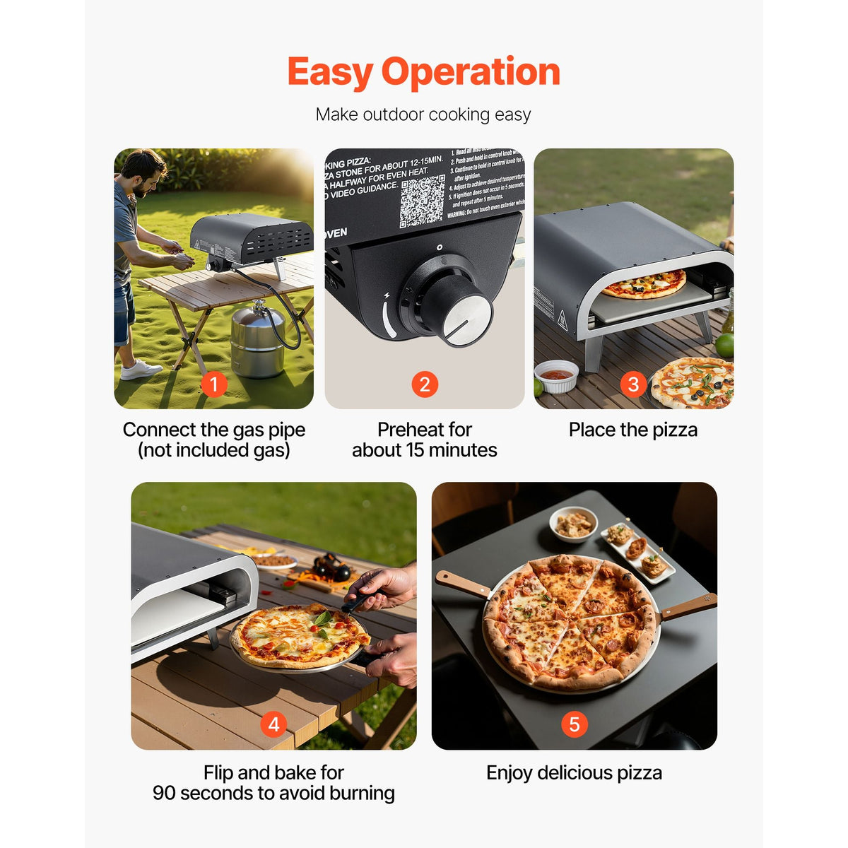 Propane Outdoor Pizza Oven, 12 Inch Gas Pizza Maker, Portable Pizza-Cooker with Thickened Pizza-Stone, Carry Bag, Pizza-Oven for Outside Backyard Patio Camping, Black