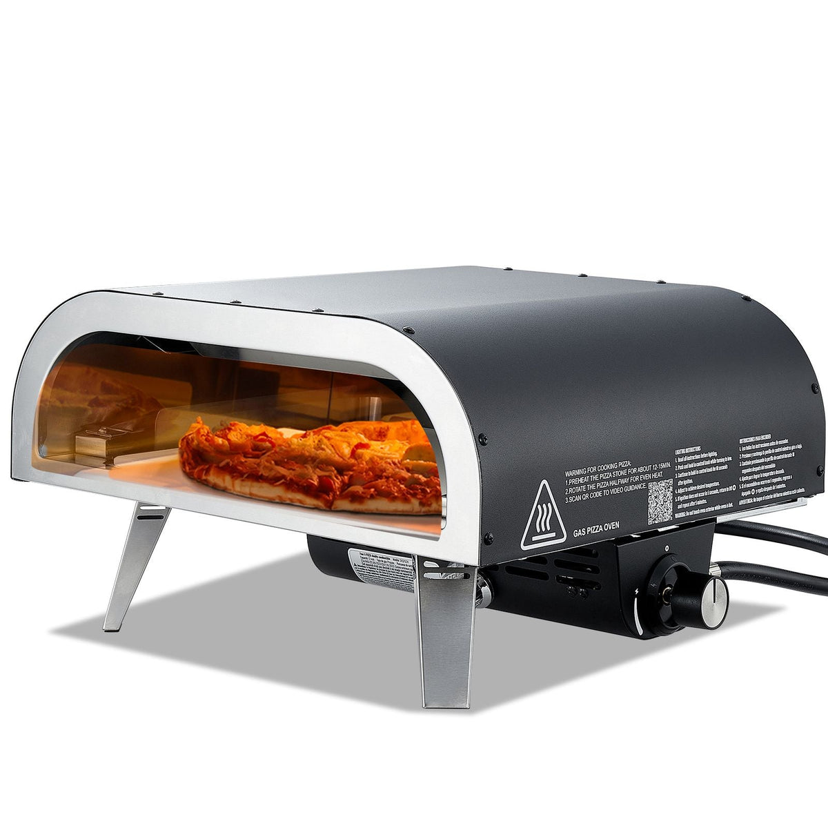 Propane Outdoor Pizza Oven, 12 Inch Gas Pizza Maker, Portable Pizza-Cooker with Thickened Pizza-Stone, Carry Bag, Pizza-Oven for Outside Backyard Patio Camping, Black