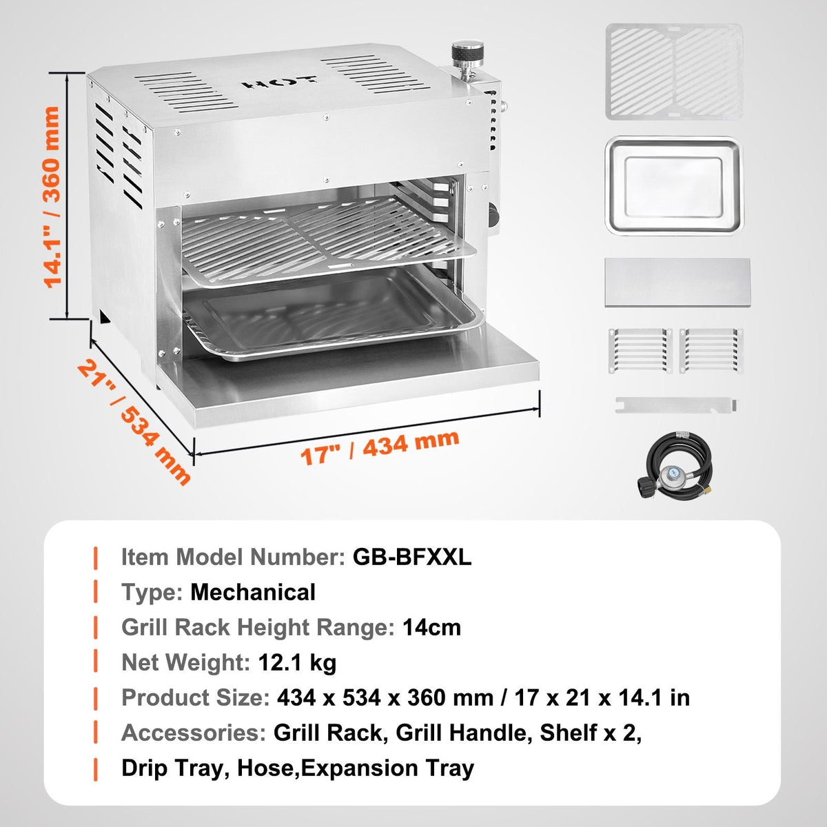 Propane Steak Grill, Portable Infrared Broiler, 1500 Fahrenheit Stainless Steel Barbecue Infrared Grill with 6-Tier Adjustable Rack, Steak Cooker Machine for BBQ, Toast, Grill, Outdoor Picnic