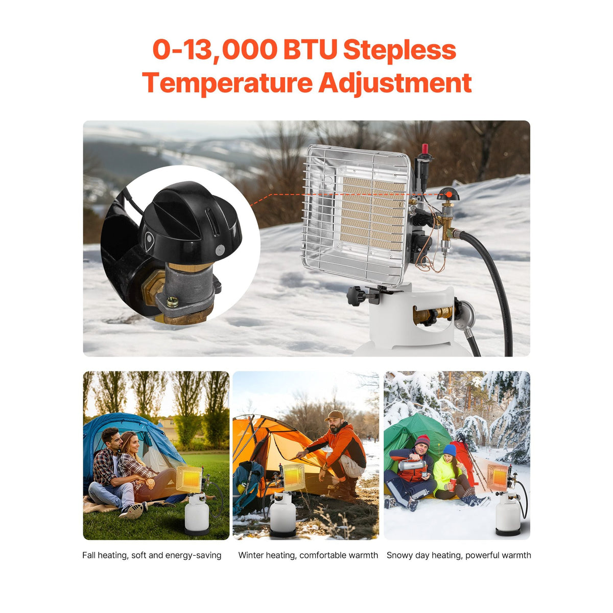 Propane Tank Top Heater, 13000 BTU Rapid Heating 180-Degree Infrared Radiant Tank Top Gas Heater, Stepless Temperature Adjustment for Ice Fishing/ Hunting/Outdoor Work, Single Burner Square