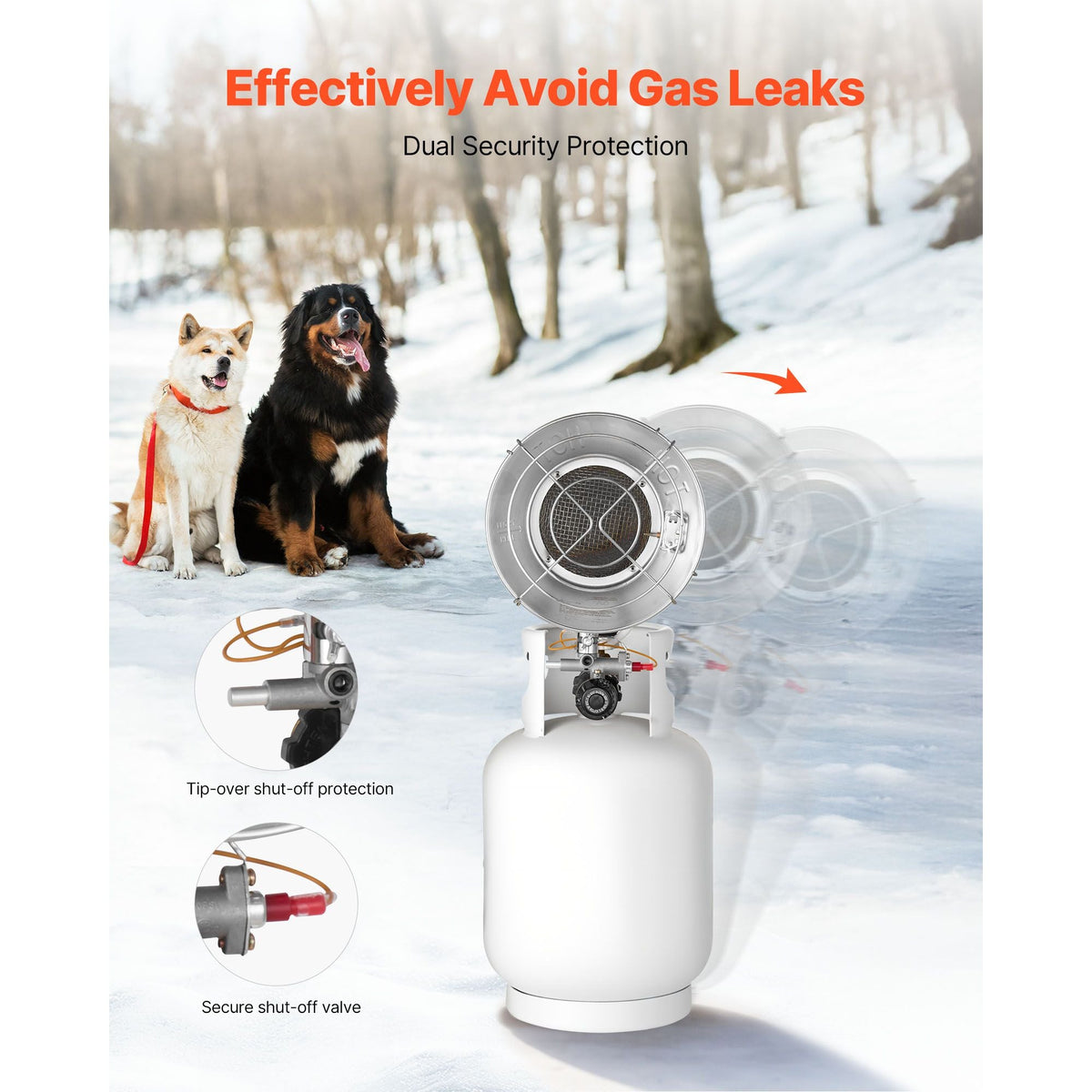Propane Tank Top Heater, 15000 BTU Rapid Heating 180-Degree Infrared Radiant Tank Top Gas Heater, Stepless Temperature Adjustment for Ice Fishing/ Hunting/Outdoor Work, Single Burner Round
