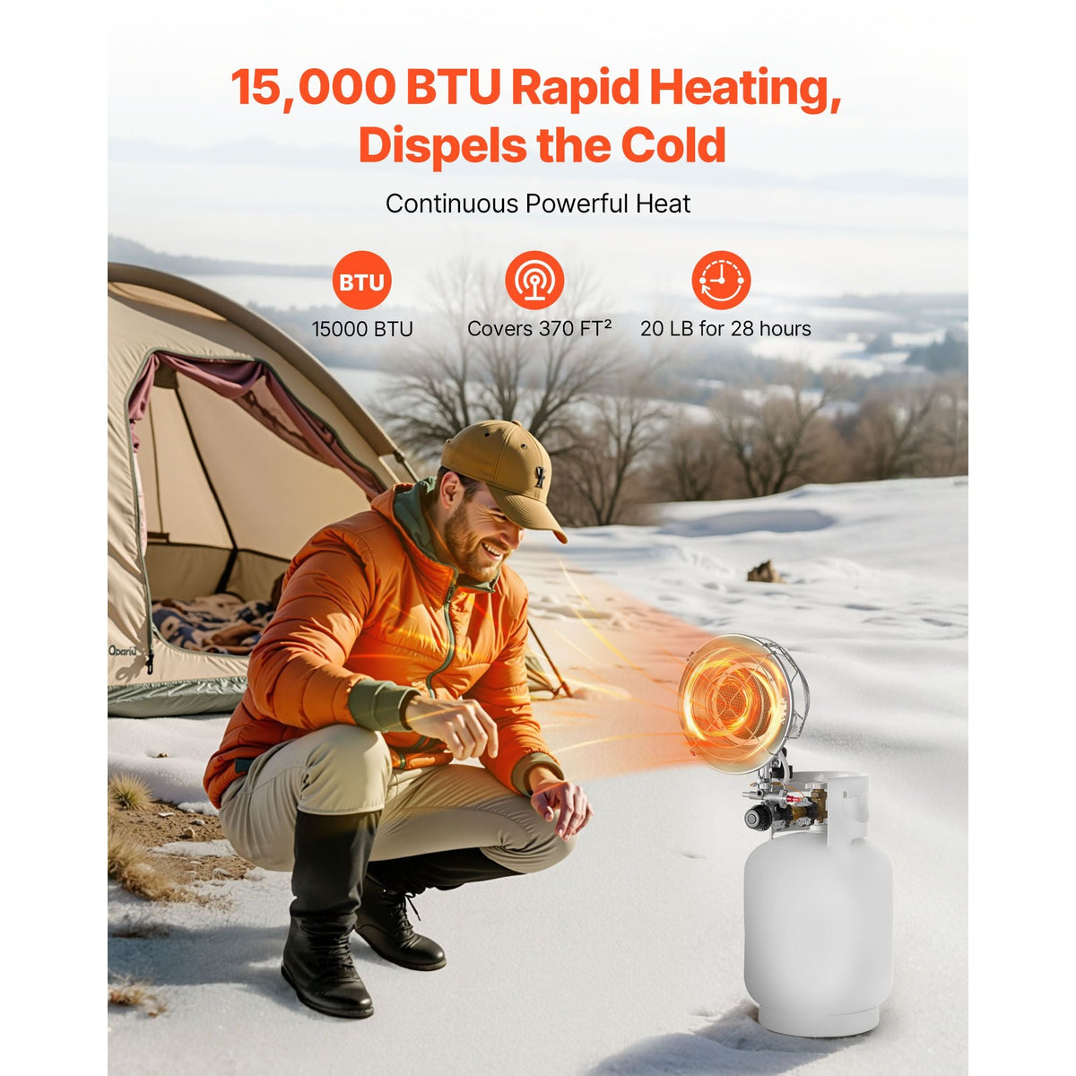 Propane Tank Top Heater, 15000 BTU Rapid Heating 180-Degree Infrared Radiant Tank Top Gas Heater, Stepless Temperature Adjustment for Ice Fishing/ Hunting/Outdoor Work, Single Burner Round