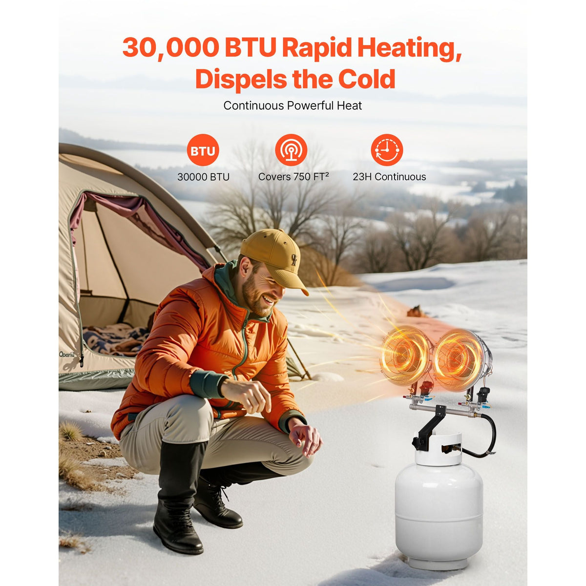 Propane Tank Top Heater, 30000 BTU Rapid Heating 180-Degree Infrared Radiant Tank Top Gas Heater, 3 Heat Settings for Ice Fishing/ Hunting/Outdoor Work, Single Burner Square