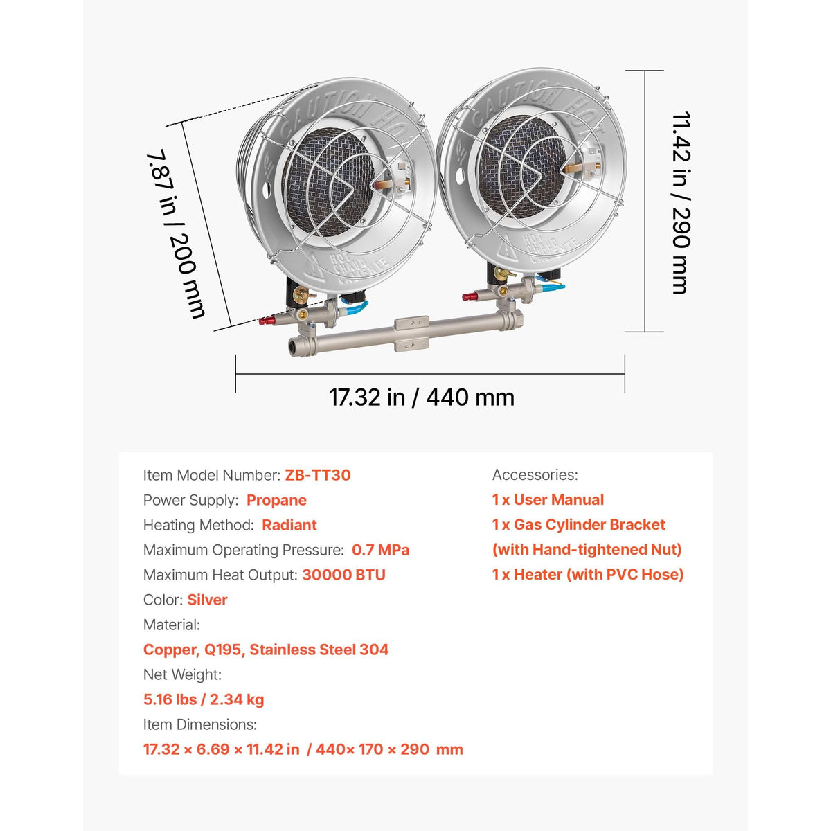 Propane Tank Top Heater, 30000 BTU Rapid Heating 180-Degree Infrared Radiant Tank Top Gas Heater, 3 Heat Settings for Ice Fishing/ Hunting/Outdoor Work, Single Burner Square