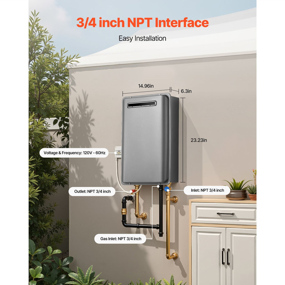 Propane Tankless Water Heater, 5.3Gal Outdoor 120000 BTU Instant Hot Water Heater, Smart Temperature Control & 3/4 inch NPT Interface& Multiple Security Protections for Whole House, Silver Gray