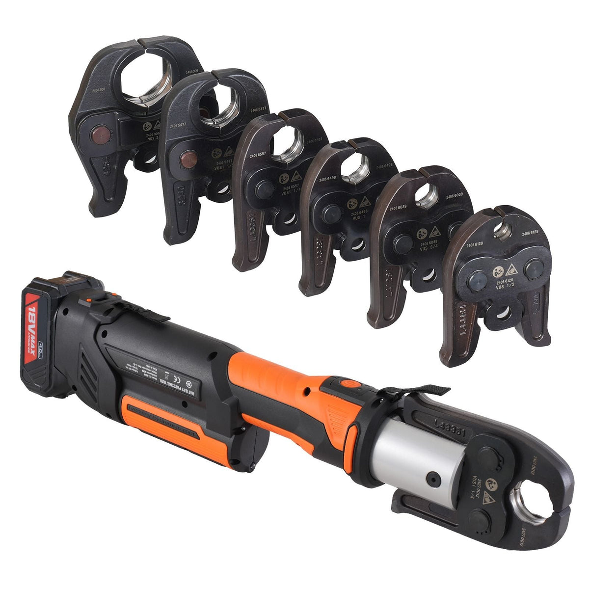 ProPress Tool, 18V Electric Pipe Crimping Tool for 1/2', 3/4', 1', 1 1/4", 1 1/2", 2" Copper Pipes, Press Tool Kit with Brushless Motor, 6 Pro Press Jaws, 2pcs 4AH Battery