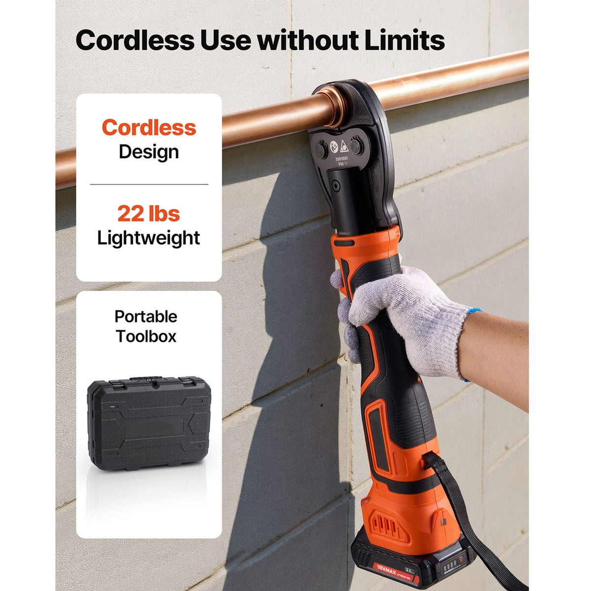 ProPress Tool Kit, 18V Electric Pipe Crimping Tool for 1/2", 3/4", 1" Copper Tubes, Pro Press Copper Crimper Tool with 3 VUS Press Jaws, 2pcs 2AH Batteries, Fast Charger & Carrying Case