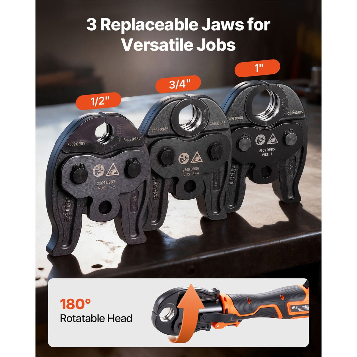 ProPress Tool Kit, 18V Electric Pipe Crimping Tool for 1/2", 3/4", 1" Copper Tubes, Pro Press Copper Crimper Tool with 3 VUS Press Jaws, 2pcs 2AH Batteries, Fast Charger & Carrying Case