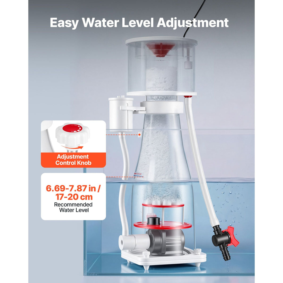 Protein Skimmer for 106-185 Gal Saltwater Aquariums In Sump with Pump, Protein Skimmer with DC Pinwheel Pump, Adjustable Control, for 106-185 Gal Saltwater Aquarium & Reef Tank, In Sump Use Only