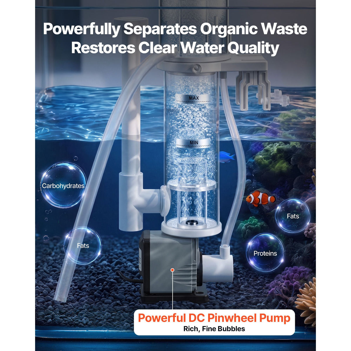 Protein Skimmer for 20-30 Gal Saltwater Aquarium Hang On with DC Pump, Protein Skimmer with DC Pinwheel Pump, Adjustable Control, for 20-30 Gallon Small Saltwater Aquariums & Reef Tank Fish Tank