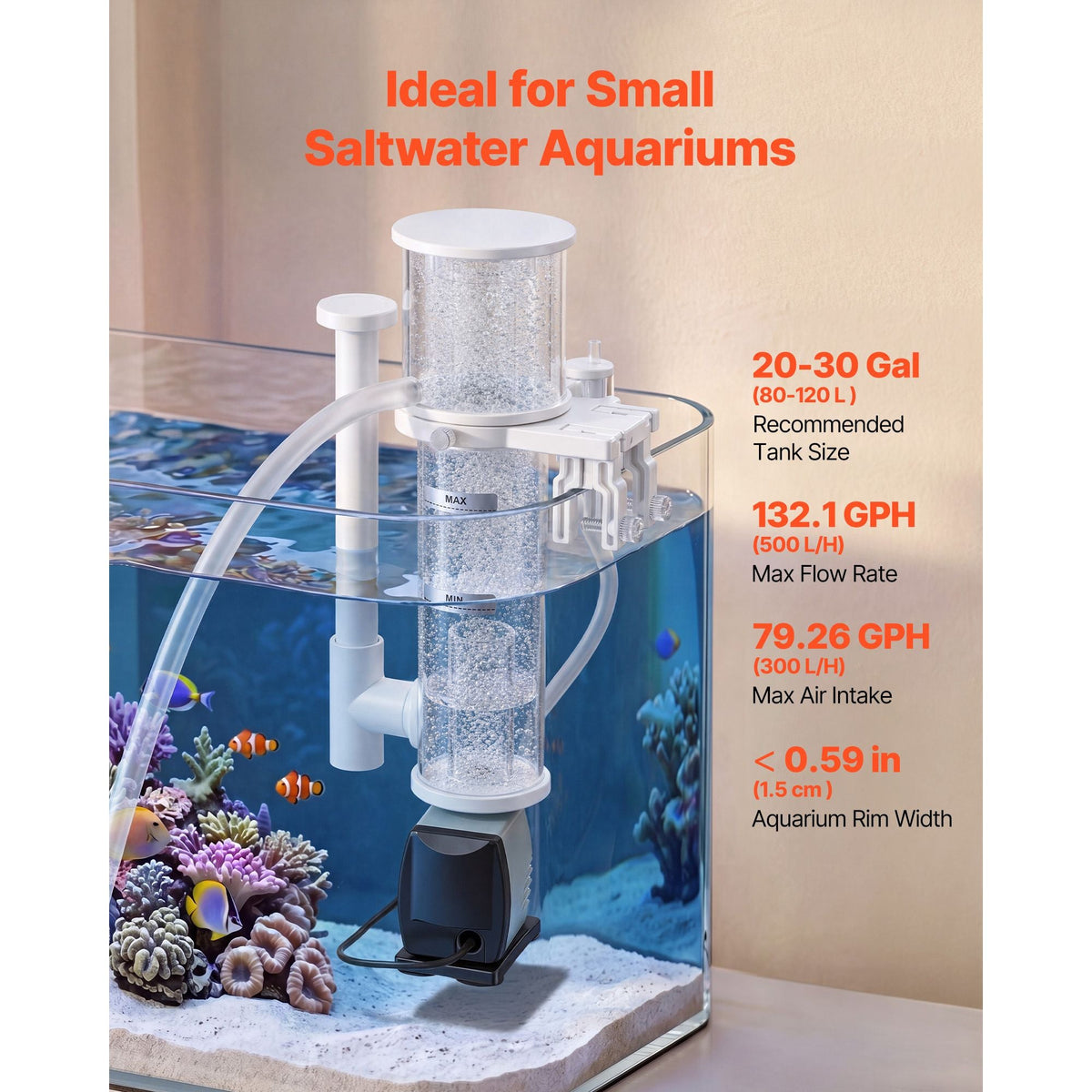 Protein Skimmer for 20-30 Gal Saltwater Aquarium Hang On with DC Pump, Protein Skimmer with DC Pinwheel Pump, Adjustable Control, for 20-30 Gallon Small Saltwater Aquariums & Reef Tank Fish Tank