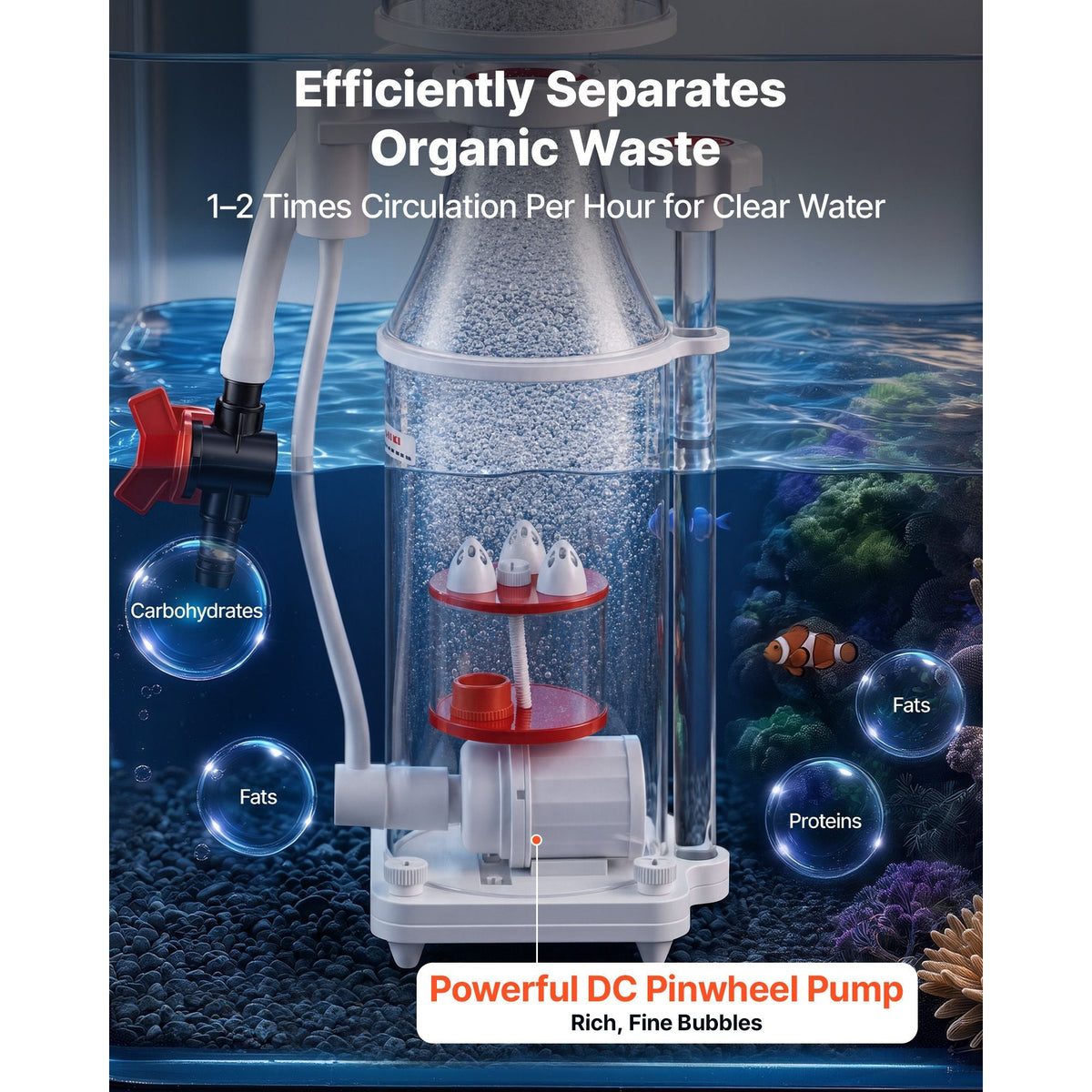 Protein Skimmer for 53-106 Gal Saltwater Aquariums Internal with Pump, Protein Skimmer with DC Pinwheel Pump, Adjustable Control, Air Silencer, for 53-106 Gallon Saltwater Aquariums & Reef Tank