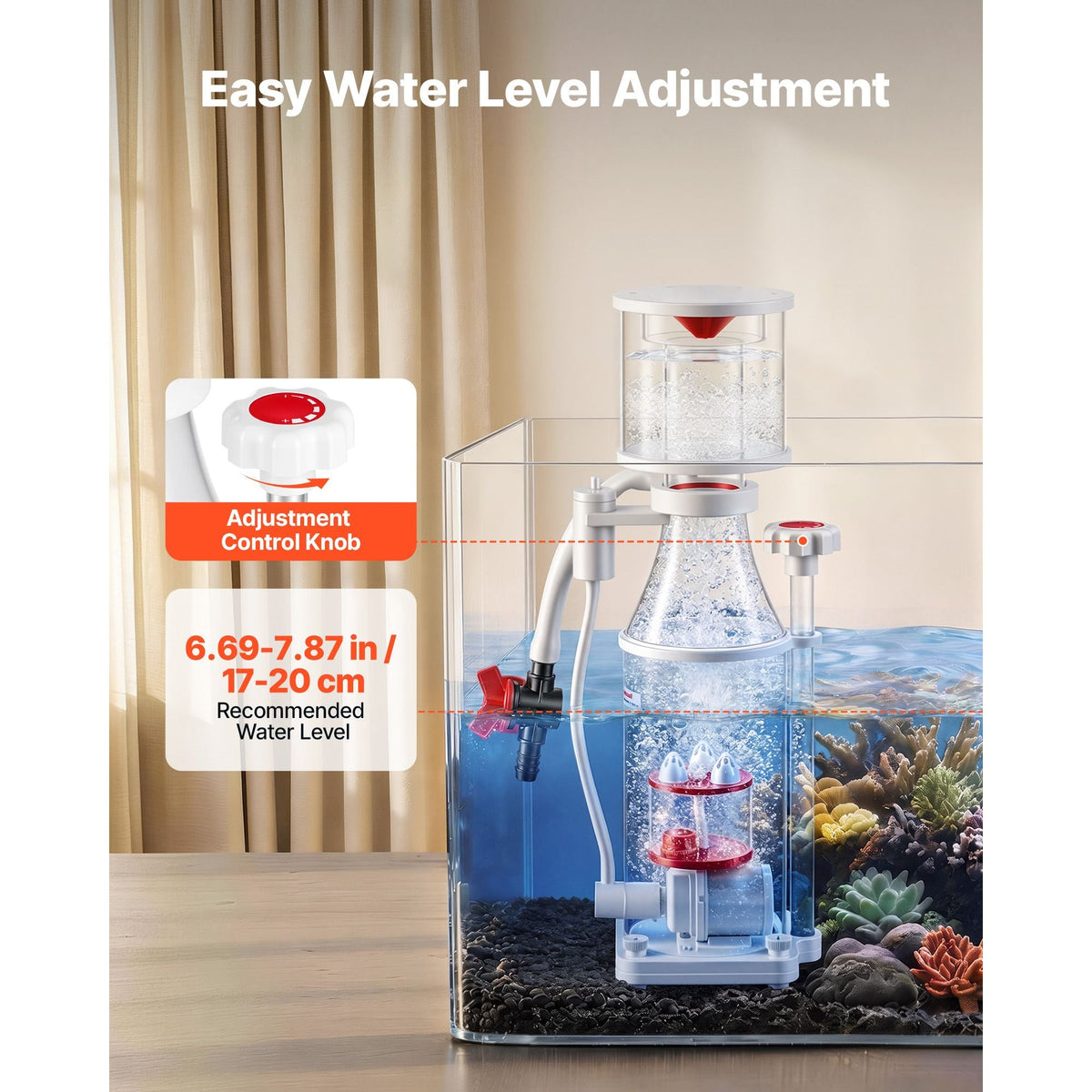 Protein Skimmer for 53-106 Gal Saltwater Aquariums Internal with Pump, Protein Skimmer with DC Pinwheel Pump, Adjustable Control, Air Silencer, for 53-106 Gallon Saltwater Aquariums & Reef Tank