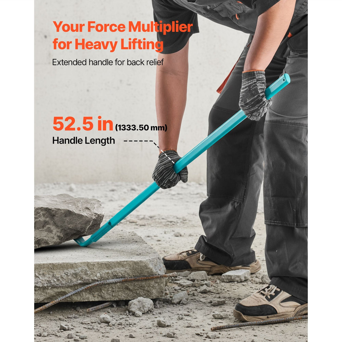 Prylever Bar, 2000 lbs Weight Capacity, 52.5 Inch Heavy Duty Carbon Steel Handle Pry Lever Bar, 56 Inch Long Crowbar for Concrete, Demolition, Crowbaring, Ideal for Construction & Industrial Use