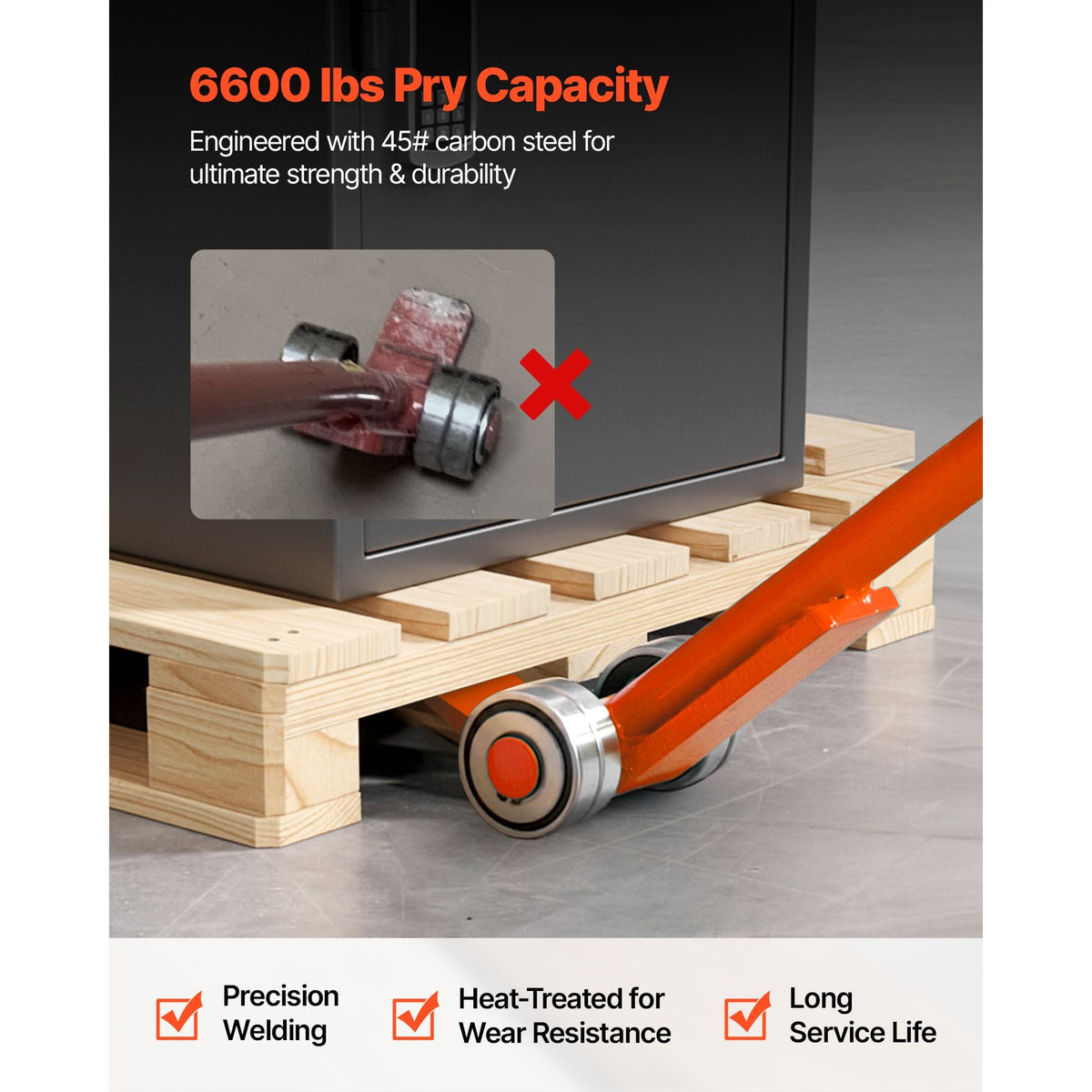Prylever Bar, 6600 lbs Weight Capacity, 56 Inch Carbon Steel Handle Lever Dolly, Pry Lever Bar with Wheels for Large Pallets, Heavy Items, Concrete Blocks, Heavy Duty Equipment Handling, 2 Pack