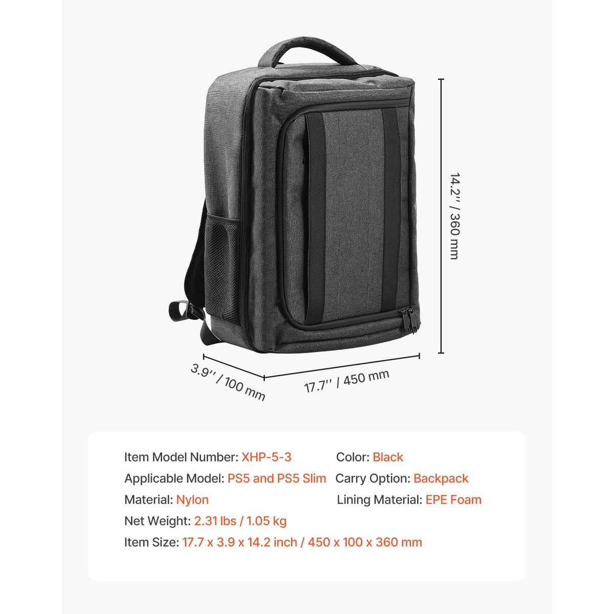 PS5 Backpack, Dual Shoulder Travel Bag for Playstation 5 & PS5 Slim Waterproof Nylon, Soft Interior Lining & Padded Dividers for Extra Protection, Spacious Design with Carry Handle for Storage