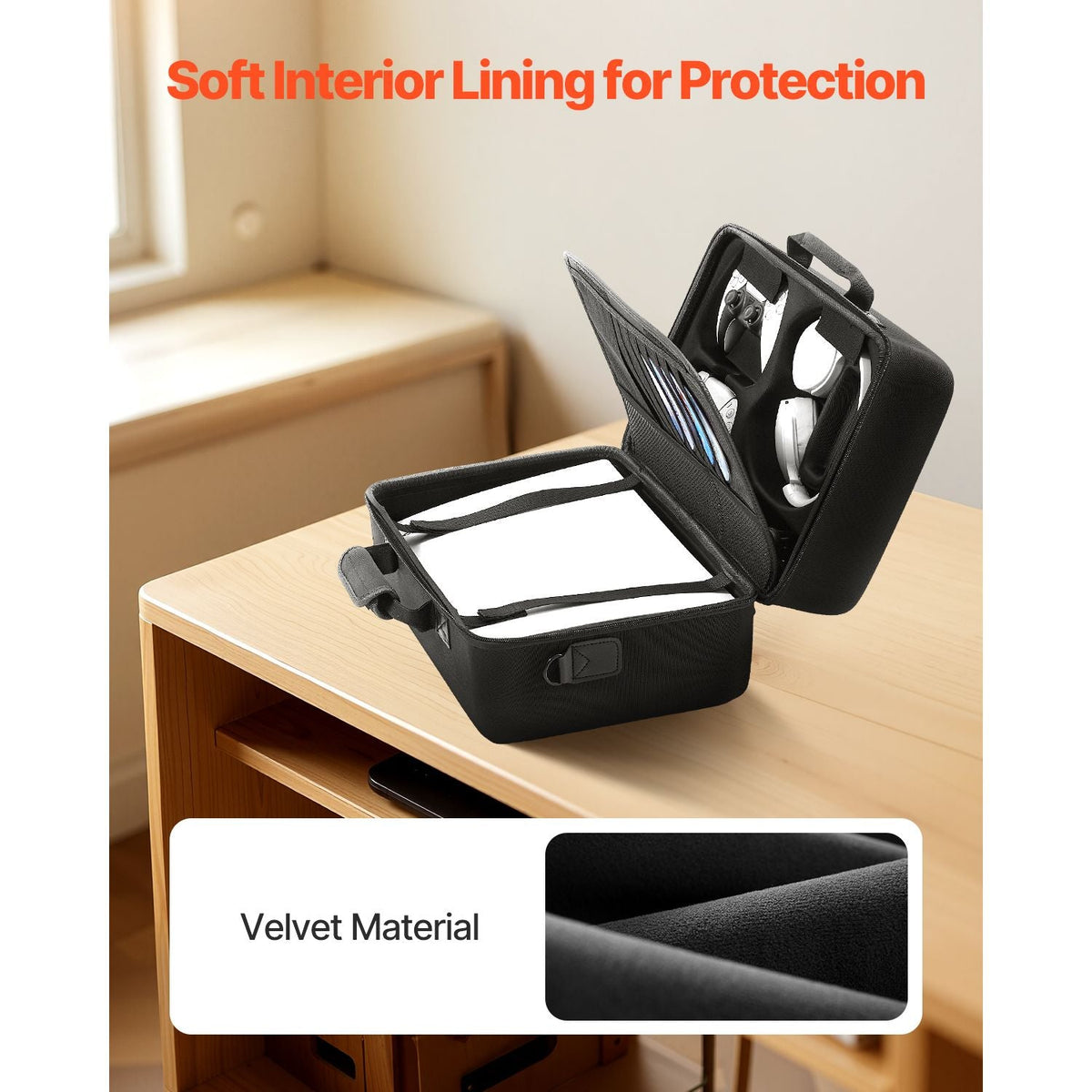 PS5 Carrying Case, Travel Bag for Playstation 5 Shockproof EVA, Soft Interior Lining & Padded Dividers for Extra Protection, Spacious Design with Carry Handle for Storage, Home & Party