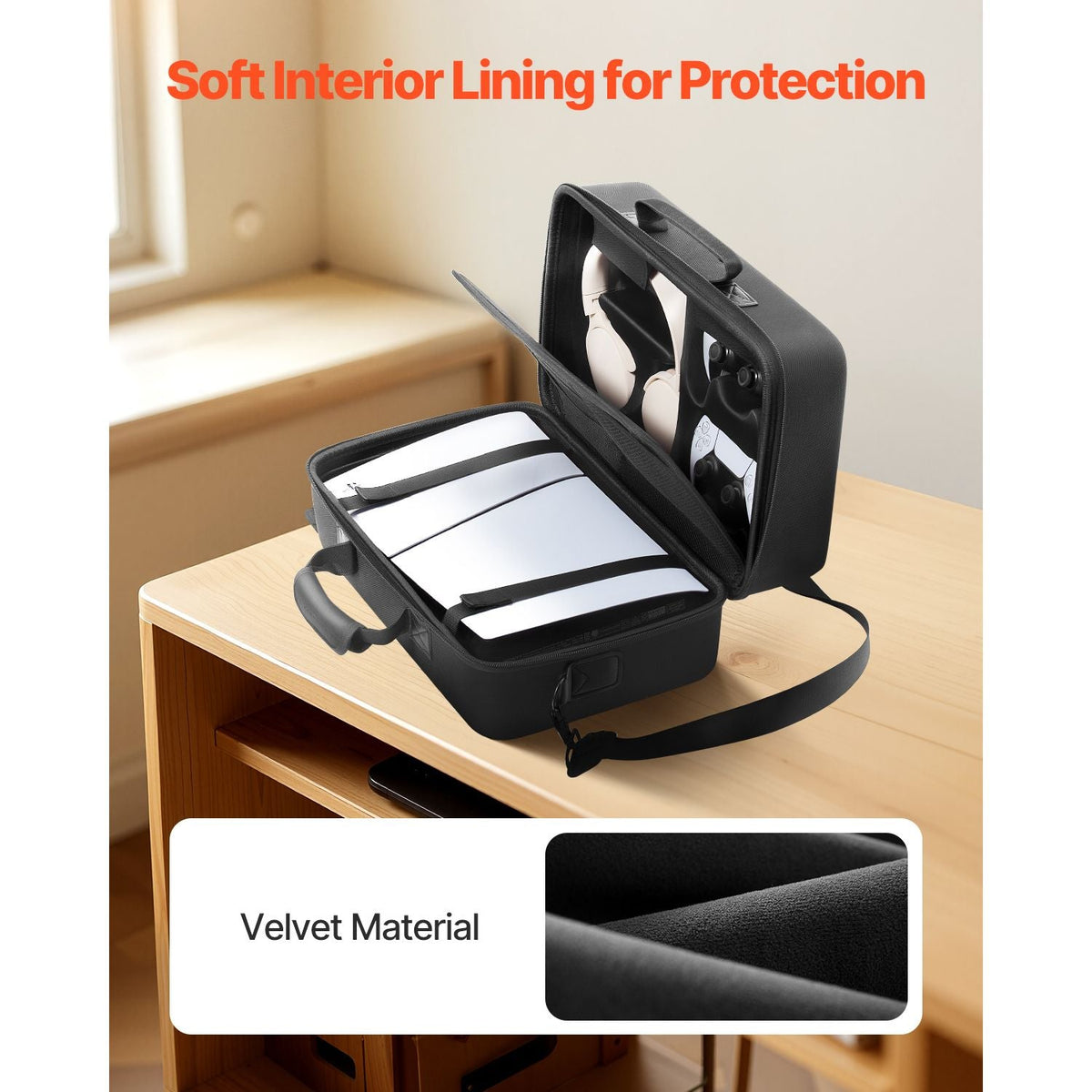 PS5 Carrying Case, Travel Bag for Playstation 5 Slim Shockproof EVA, Soft Interior Lining & Padded Dividers for Extra Protection, Spacious Design with Carry Handle for Storage, Home & Party