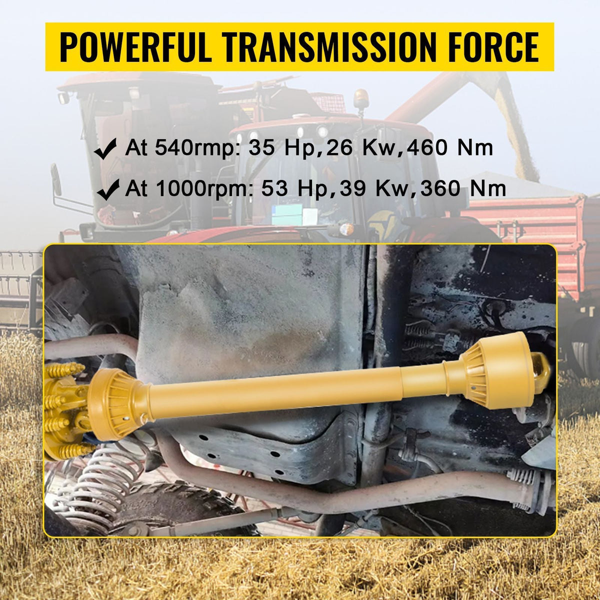 PTO Shaft, 1-3/8\" PTO Drive Shaft, 6 Spline Both Ends PTO Driveline Shaft, Series 4 Tractor PTO Shaft, 31.5\"-41\" Brush Hog PTO Shaft, Yellow PTO Shaft with Slip Clutch for Bush Hog/Finish Mow