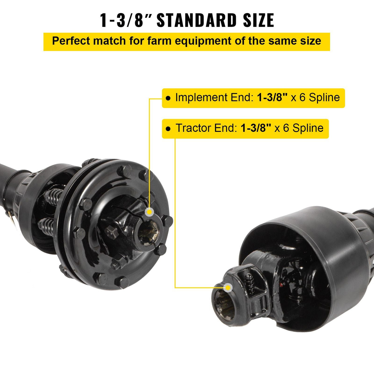 PTO Shaft, 1-3/8' PTO Drive Shaft, 6 Spline Both Ends PTO Driveline Shaft, Series 6 Tractor PTO Shaft, 47'-67' Brush Hog PTO Shaft, Black PTO Shaft with Slip Clutch for Bush Hog/Finish Mower