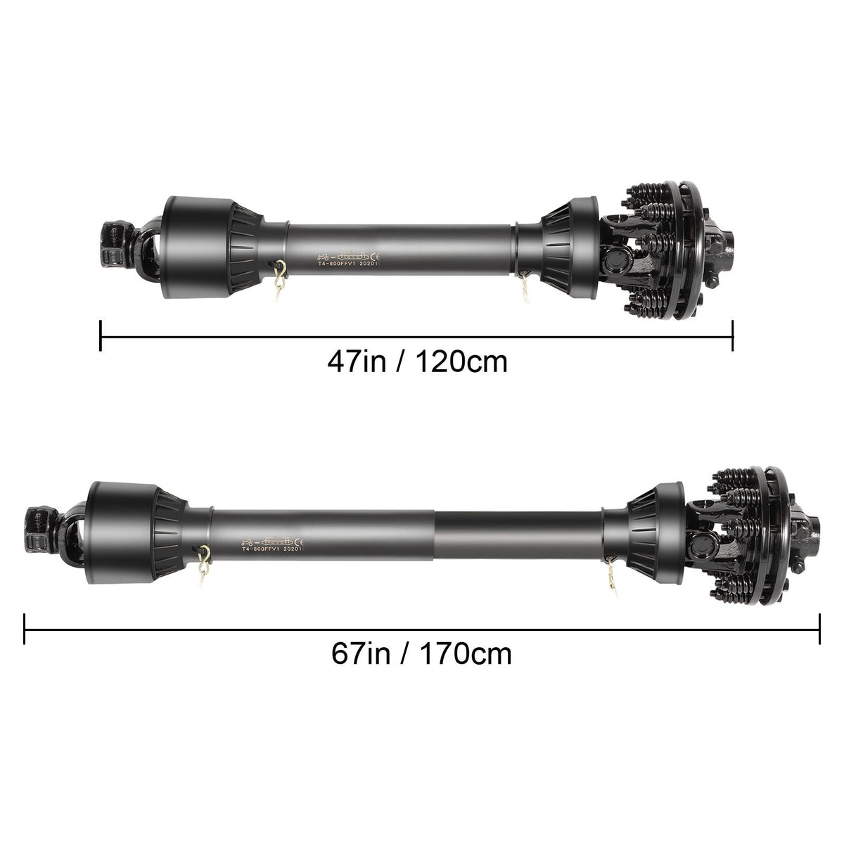 PTO Shaft, 1-3/8' PTO Drive Shaft, 6 Spline Both Ends PTO Driveline Shaft, Series 6 Tractor PTO Shaft, 47'-67' Brush Hog PTO Shaft, Black PTO Shaft with Slip Clutch for Bush Hog/Finish Mower