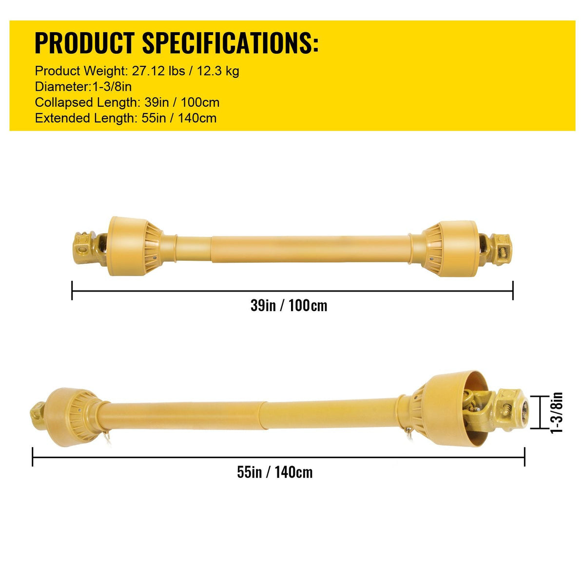 PTO Shaft, 1-3/8' PTO Drive Shaft, 6 Spline Tractor and Implement Ends PTO Driveline Shaft, Series 4 Tractor PTO Shaft, 39'-55' Brush Hog PTO Shaft, PTO Shaft for Bush Hog/Finish Mower