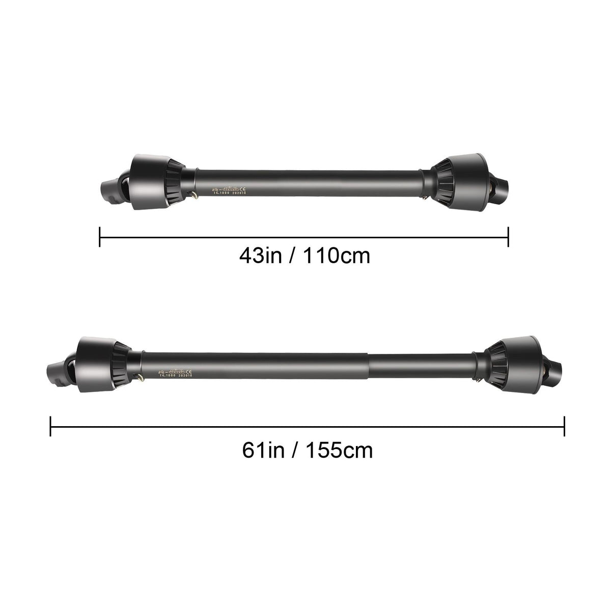 PTO Shaft, 1-3/8\" PTO Drive Shaft, 6 Spline Tractor, Round Implement Ends PTO Driveline Shaft, Series 4 Tractor PTO Shaft, 43\"-61\" Brush Hog PTO Shaft Black, for Finish Mower, Rotary Cutter