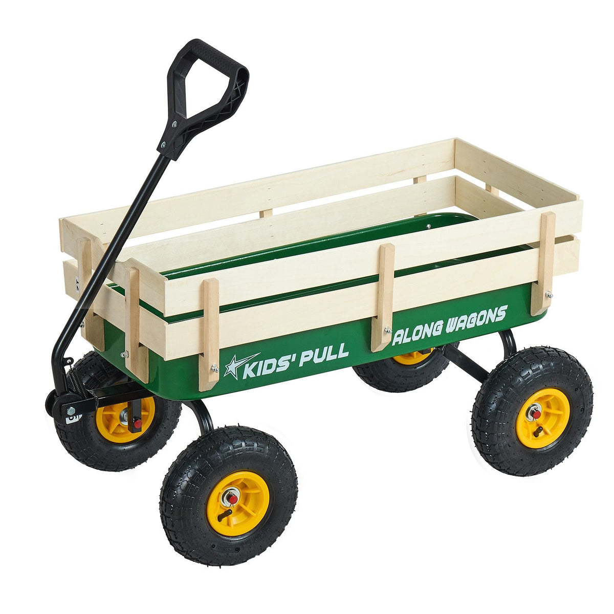 Pull-Along Wagon for Kids, 39 in Toddler Wagons with Foldable Wooden Panel & Handle, Supports up to 551 lbs, 10" All-Terrain Tires, Utility Wagon Cart Birthday Present for Kids Gardening Beach