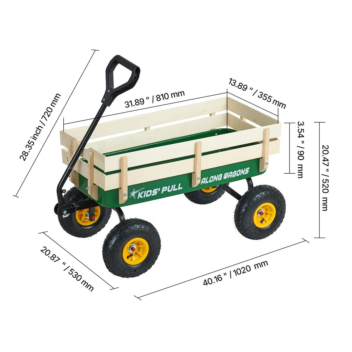 Pull-Along Wagon for Kids, 39 in Toddler Wagons with Foldable Wooden Panel & Handle, Supports up to 551 lbs, 10" All-Terrain Tires, Utility Wagon Cart Birthday Present for Kids Gardening Beach