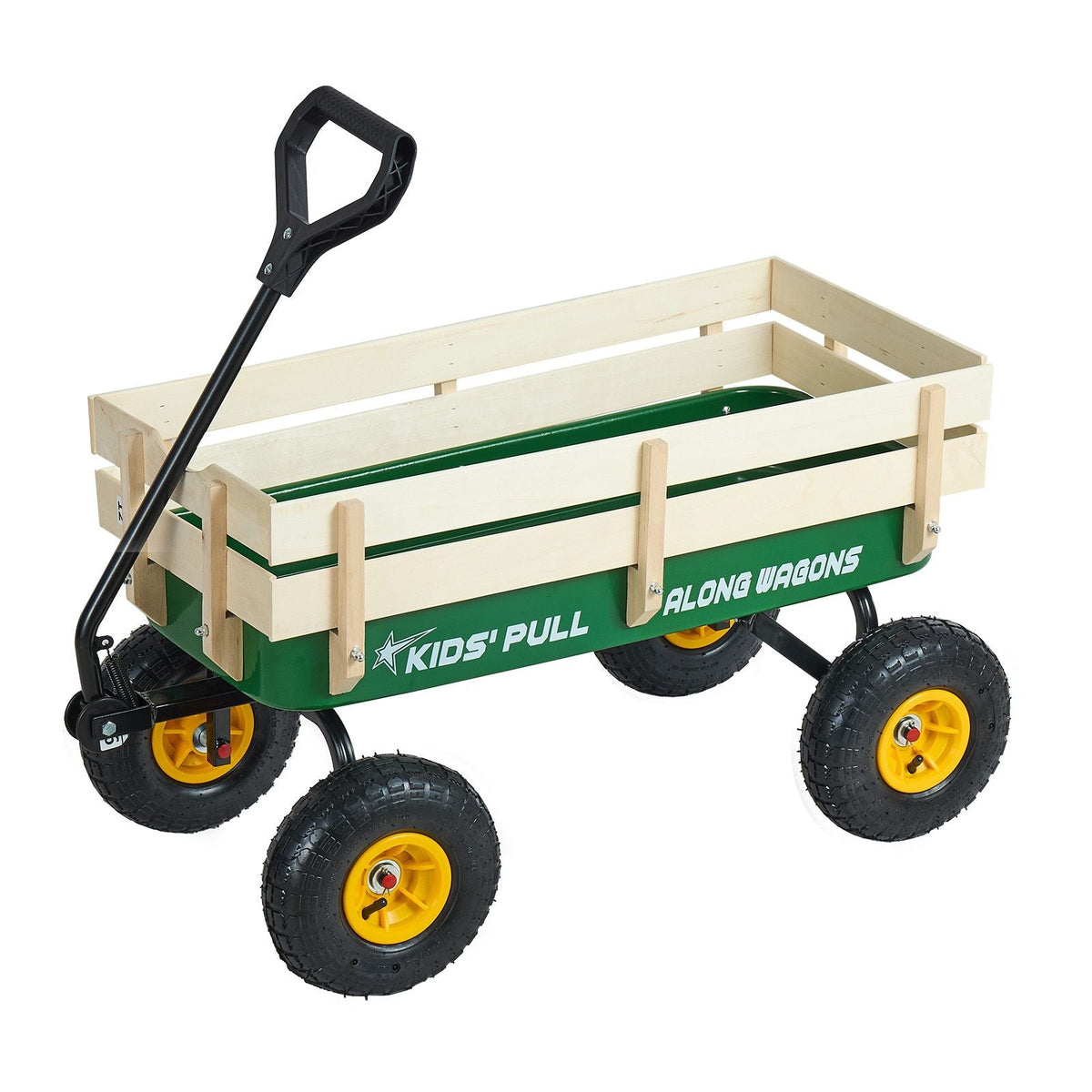 Pull-Along Wagon for Kids, 39 in Toddler Wagons with Foldable Wooden Panel & Handle, Supports up to 551 lbs, 10" All-Terrain Tires, Utility Wagon Cart Birthday Present for Kids Gardening Beach