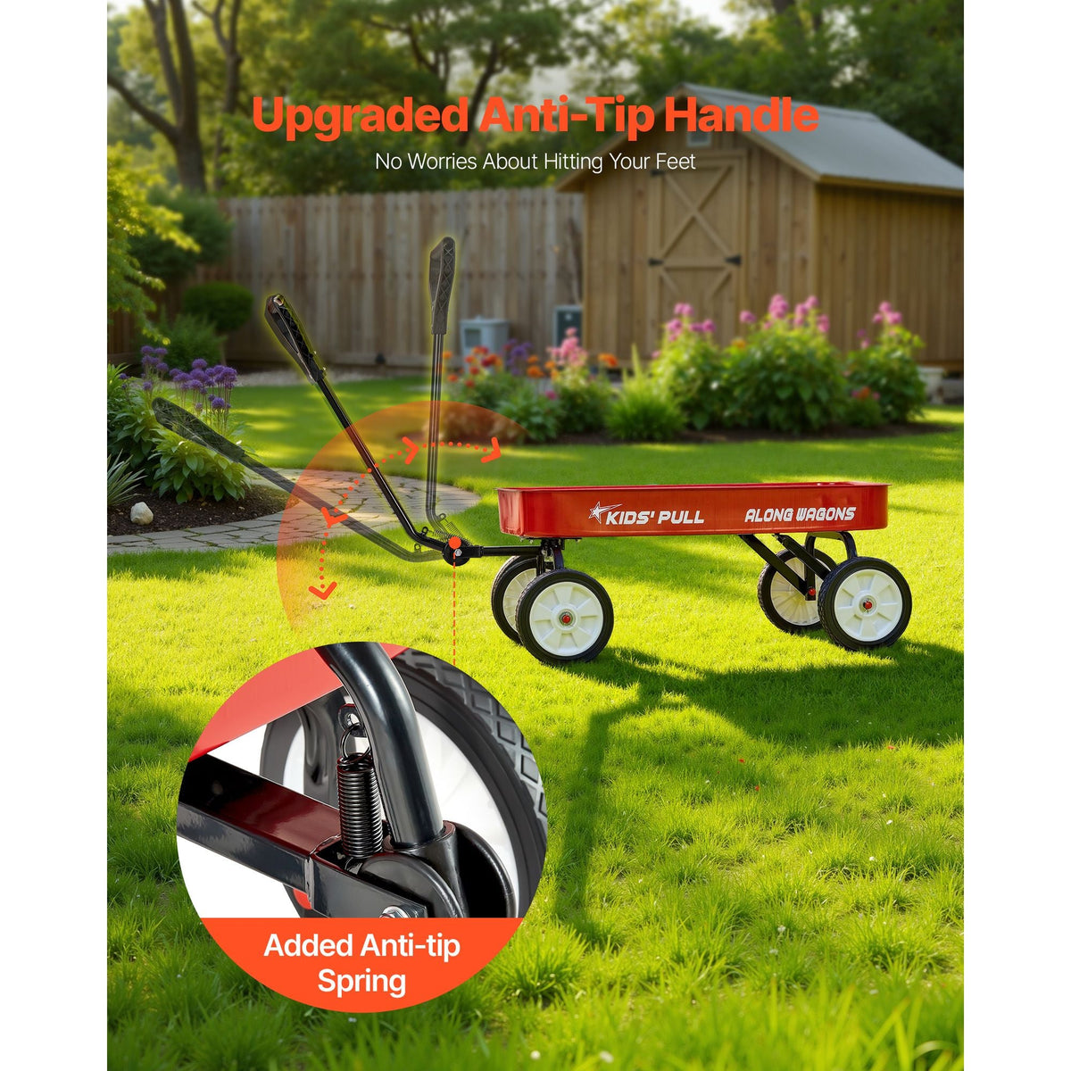 Pull-Along Wagon for Kids, 39 inch Toddler Wagons, Supports up to 176 lbs, All-Terrain Wagons with Handle, Utility Wagon Cart Birthday Present for Kids Gardening Beach Camping, Red