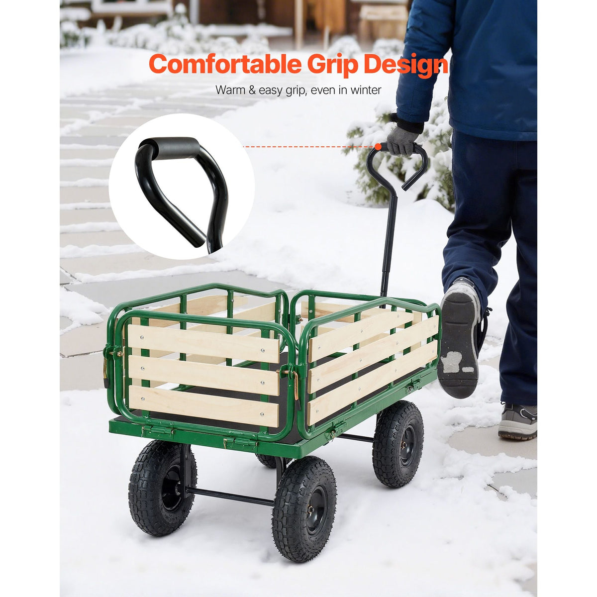 Pull-Along Wagon for Kids, 39 inch Toddler Wagons with Wooden Panels & Handle, Supports up to 330 lbs, All-Terrain Utility Wagon Cart Birthday Present for Kids Gardening Beach, Green