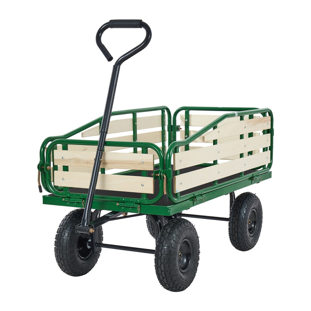 Pull-Along Wagon for Kids, 39 inch Toddler Wagons with Wooden Panels & Handle, Supports up to 330 lbs, All-Terrain Utility Wagon Cart Birthday Present for Kids Gardening Beach, Green