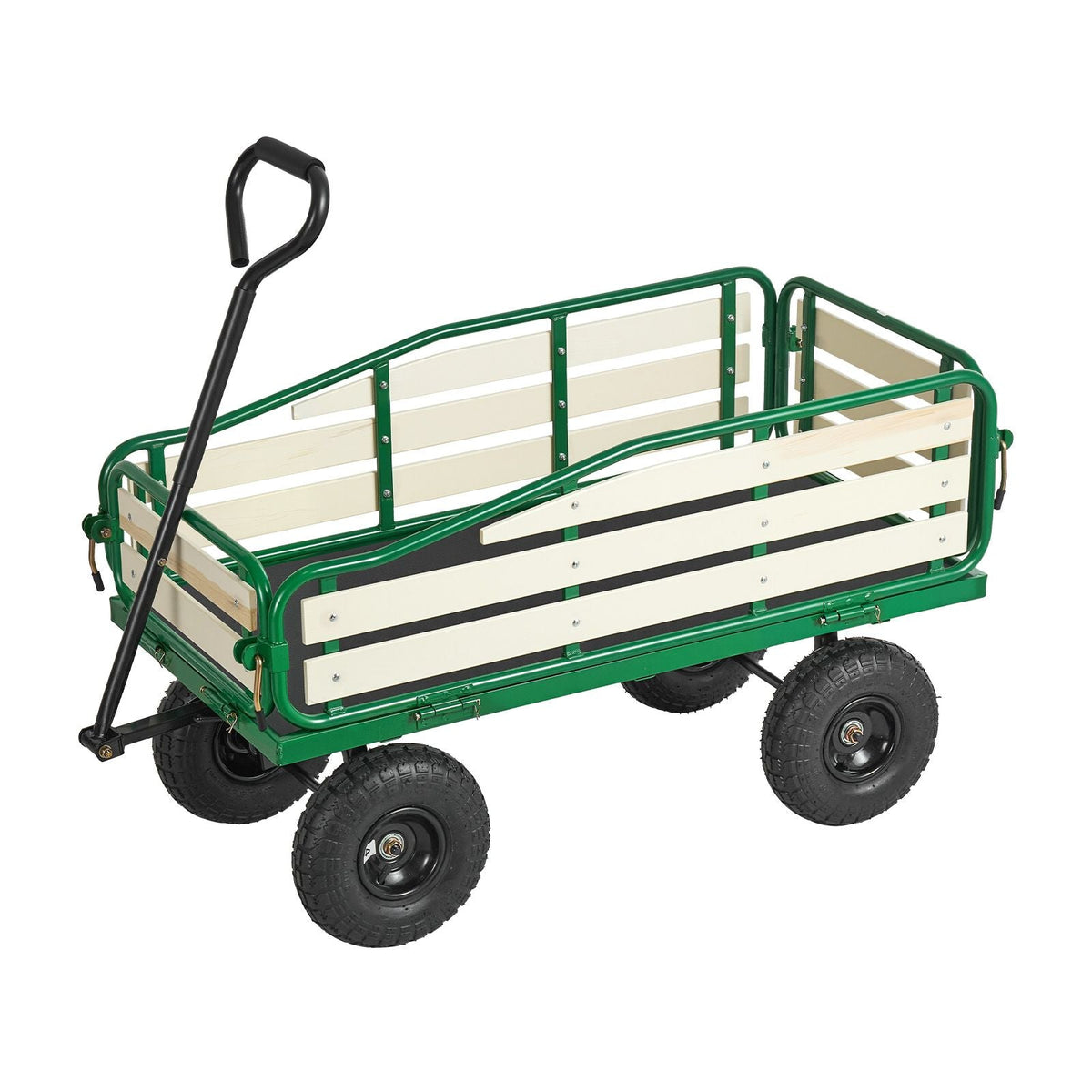 Pull-Along Wagon for Kids, 39 inch Toddler Wagons with Wooden Panels & Handle, Supports up to 330 lbs, All-Terrain Utility Wagon Cart Birthday Present for Kids Gardening Beach, Green