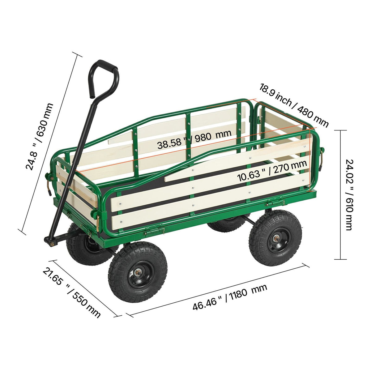 Pull-Along Wagon for Kids, 39 inch Toddler Wagons with Wooden Panels & Handle, Supports up to 330 lbs, All-Terrain Utility Wagon Cart Birthday Present for Kids Gardening Beach, Green