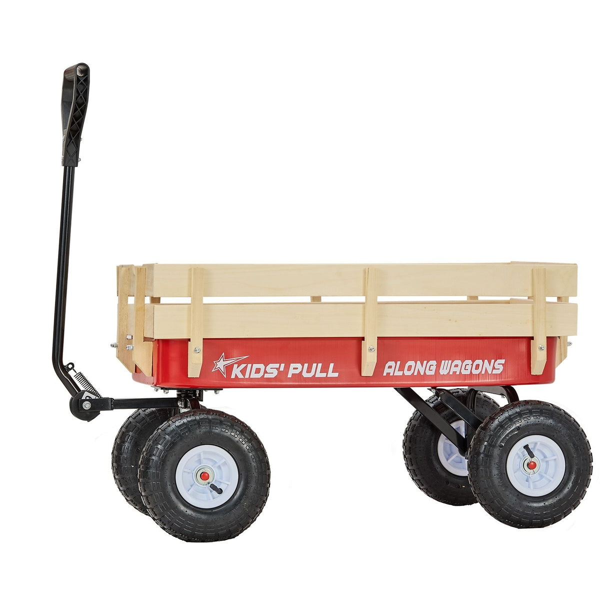 Pull-Along Wagon for Kids, 39 inch Toddler Wagons with Wooden Panels & Handle, Supports up to 330 lbs, All-Terrain Utility Wagon Cart Birthday Present for Kids Gardening Beach, Red