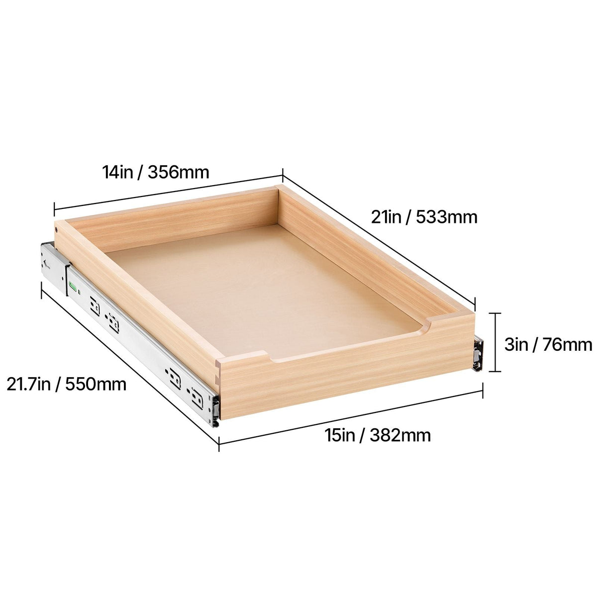 Pull Out Cabinet Organizer, 14"W x 21"D Cabinet Drawer, Soft Close Slide out Shelf, Heavy-Duty Sliding Wood Drawer, Bottom and Side Assembly Base Cabinet Organization for Kitchen Pantry Bathroom