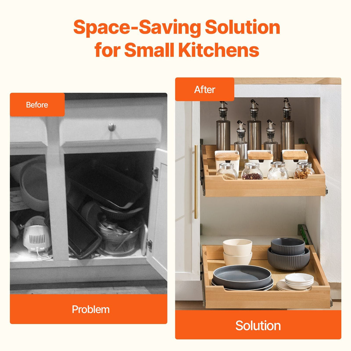 Pull Out Cabinet Organizer, 17"W x 21"D Cabinet Drawer, Soft Close Slide out Shelf, Heavy-Duty Sliding Wood Drawer, Bottom and Side Assembly Base Cabinet Organization for Kitchen Pantry Bathroom