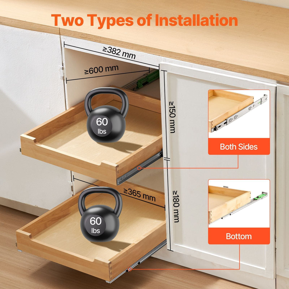 Pull Out Cabinet Organizer, 17"W x 21"D Cabinet Drawer, Soft Close Slide out Shelf, Heavy-Duty Sliding Wood Drawer, Bottom and Side Assembly Base Cabinet Organization for Kitchen Pantry Bathroom