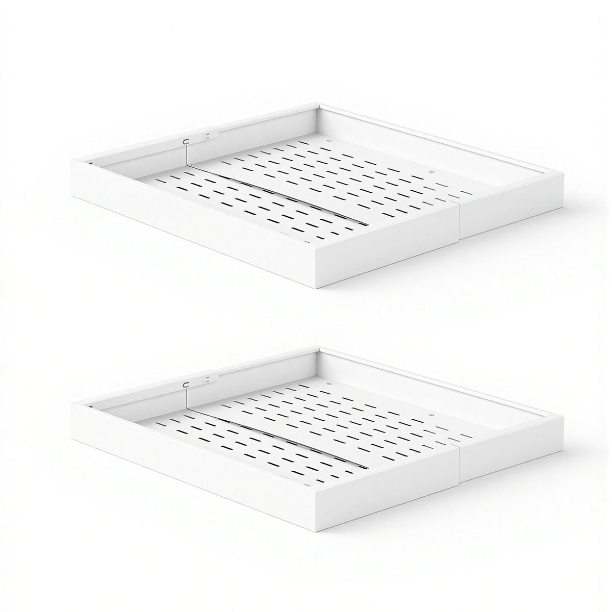 Pull Out Cabinet Organizer, 2 Pack Expandable Width (12.2"-18.9"), 20.47" Deep Pull Out Drawers for Cabinets, Sliding Drawer for Kitchen Pantry Cabinet Organizer with Nano Adhesive Strips, White