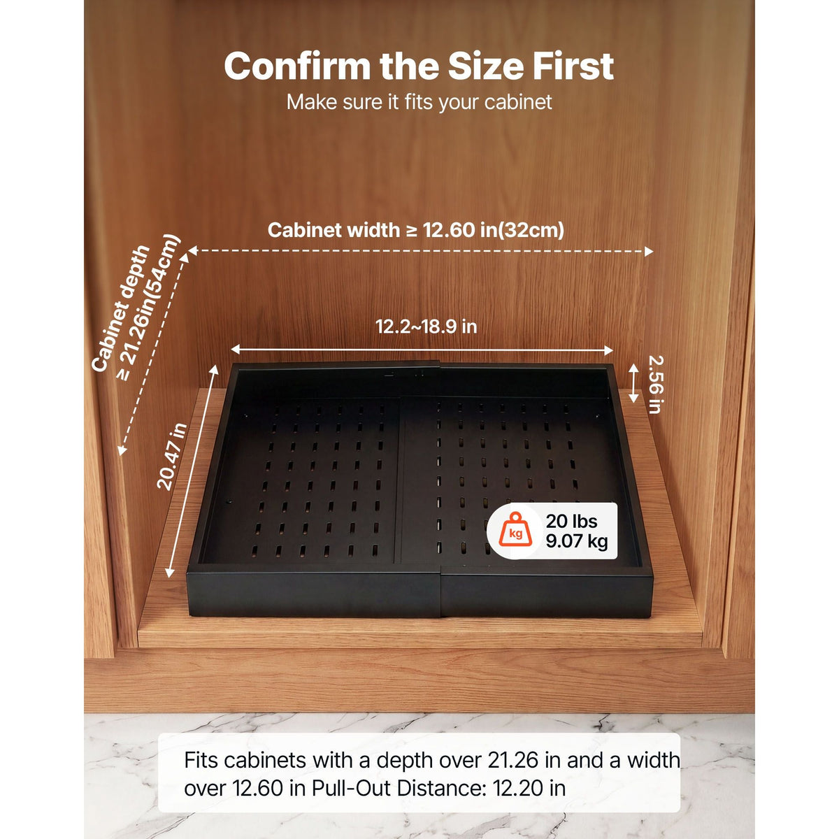Pull Out Cabinet Organizer, 4 Pack Expandable Width (12.2"-18.9"), 20.47" Deep Pull Out Drawers for Cabinets, Sliding Drawer for Kitchen Pantry Cabinet Organizer with Nano Adhesive Strips, Black
